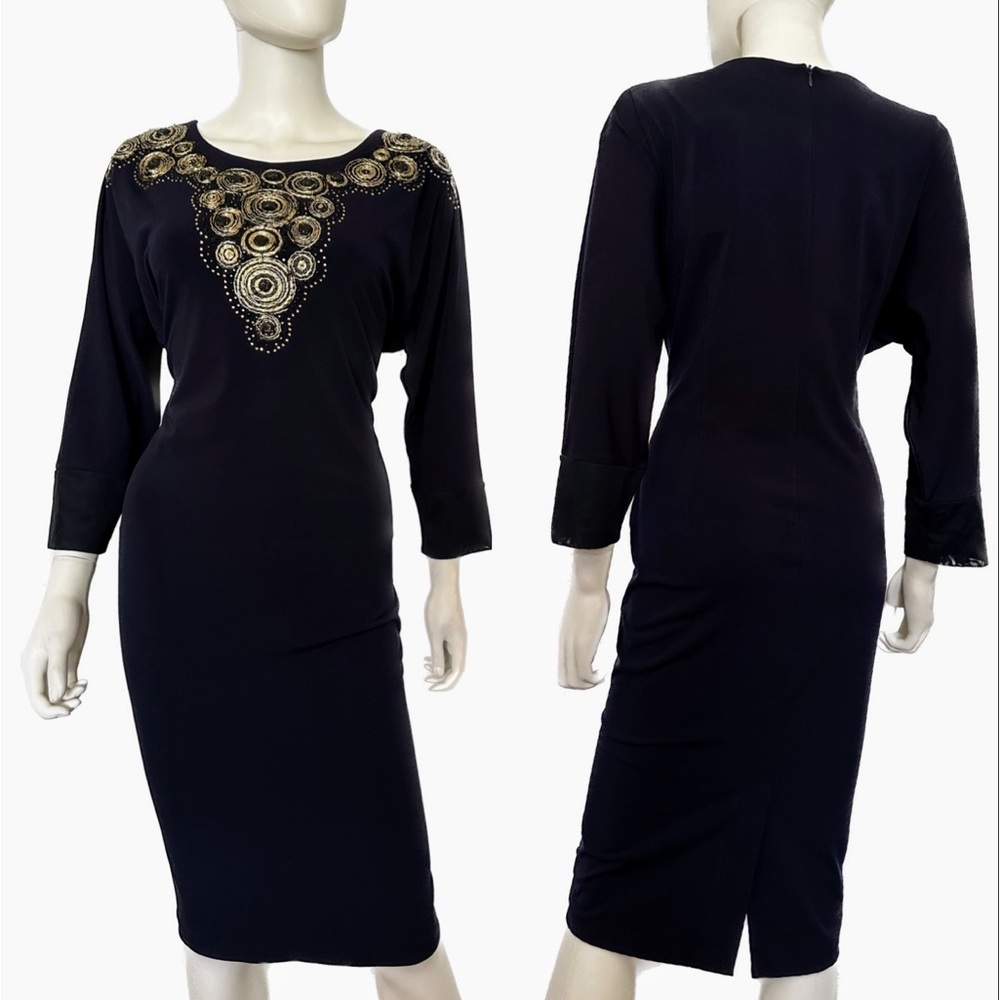 NWT WOMEN PLUS SIZE DRESS FORMAL RAGLAN 3/4 SLEEVES LINED BOAT NECK IN NAVY‎